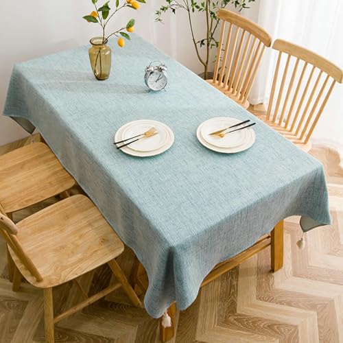 Gualiy Tischdecke Quadratisch Polyester Baumwolle, Tischdecken 132 x 200 Tischdecke Abwaschbar Antirutsch Einfarbig Tischdecke für Restaurant, Hellblau von Gualiy