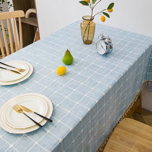 Gualiy Tischdecke Rechteckig, Tischdecke 120 x 120 Polyester Baumwolle Tischdecke Abwaschbar Waschbar Gitter mit Quasten Tischdecken für Wohnzimmertisch, Hellblau Gualiy Tischdecke Rechteckig, Tischdecke 120 x 120 Polyester Baumwolle Tischdecke Abwaschbar Waschbar Gitter mit Quasten Tischdecken für Wohnzimmertisch, Hellblau von Gualiy