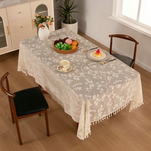 Gualiy Tischdecke Rechteckig, Tischdecken 140 x 100 Polyester Abwaschbare Tischdecke Ginkgoblätter Jacquard mit Quasten Tischdecken für Wohnzimmertisch, Beige Gualiy Tischdecke Rechteckig, Tischdecken 140 x 100 Polyester Abwaschbare Tischdecke Ginkgoblätter Jacquard mit Quasten Tischdecken für Wohnzimmertisch, Beige von Gualiy