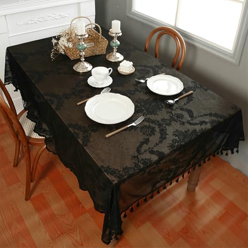 Gualiy Tischdecke Rechteckig Polyester, Tischdecke 140 x 300 Tischdecken Abwaschbar Spitze Blumen Stickerei mit Quasten Tischtuch für Couchtisch, Schwarz Gualiy Tischdecke Rechteckig Polyester, Tischdecke 140 x 300 Tischdecken Abwaschbar Spitze Blumen Stickerei mit Quasten Tischtuch für Couchtisch, Schwarz von Gualiy