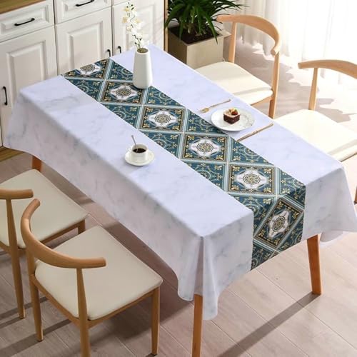 Gualiy Tischdecken Quadrat, Tischdecken 120 x 170 PVC Tischdecke Fleckschutz Geometrisches Muster Patchwork Tischdecke für Gartentisch, Weiß Marmor von Gualiy