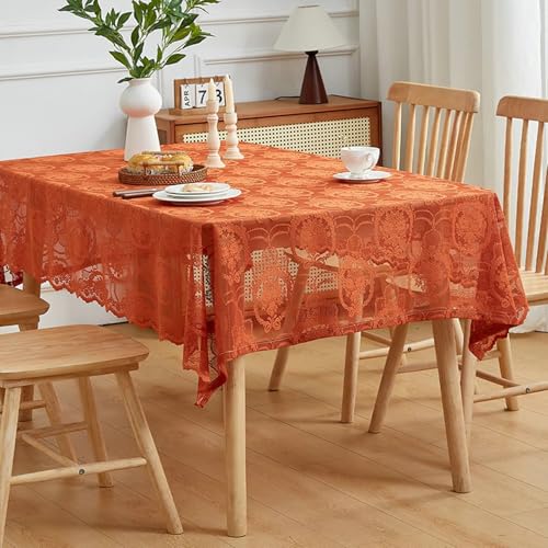 Gualiy Tischdecken Quadrat, Tischdecken 132 x 180 Polyester Tischdecken Waschbar Stickerei Blumen Muster Tischdecken für Gartentisch, Orange Gualiy Tischdecken Quadrat, Tischdecken 132 x 180 Polyester Tischdecken Waschbar Stickerei Blumen Muster Tischdecken für Gartentisch, Orange von Gualiy