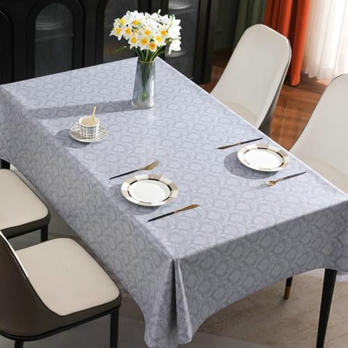 Gualiy Tischdecken Rechteckig, Tischdecke 140 x 180 PVC Tischdecke Fleckschutz Blumenmuster Tischdecken für Wohnzimmer, Grau von Gualiy