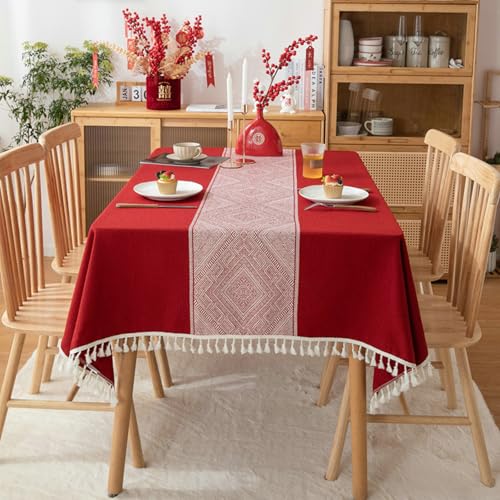 Gualiy Tischdecken Rechteckig Abwaschbar, Tischdecken 140 x 240 Polyester Tischdecke Wasserdicht Geometrischer Jacquard mit Quasten Tischdecke für Restaurant, Dunkelrot Gualiy Tischdecken Rechteckig Abwaschbar, Tischdecken 140 x 240 Polyester Tischdecke Wasserdicht Geometrischer Jacquard mit Quasten Tischdecke für Restaurant, Dunkelrot von Gualiy