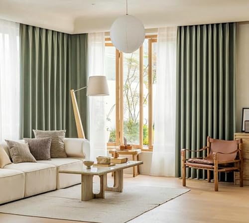Gualiy Vorhang Wohnzimmer 2er Set, Vorhänge Verdunklung Schlafzimmer Blickdicht Haken 96x138CM Einfarbig Vorhänge Grün Vorhang für Fenster von Gualiy