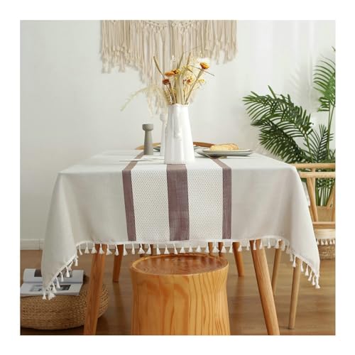 Outdoor Tischdecke Quadratisch, Tischdecke 140x180CM Polyester Abwaschbare Tischdecke Küche Streifen mit Quasten Tischdecken für Esstisch, Rot Braun Outdoor Tischdecke Quadratisch, Tischdecke 140x180CM Polyester Abwaschbare Tischdecke Küche Streifen mit Quasten Tischdecken für Esstisch, Rot Braun von Gualiy