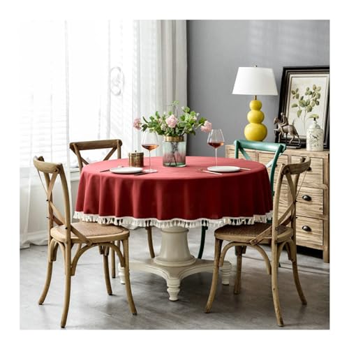 Tischdecke Esstisch, Tischdecken 160CM Polyester Tischdecke Abwaschbar Party Einfarbig mit Quasten Tischdecke für Runde Tische, Rot Tischdecke Esstisch, Tischdecken 160CM Polyester Tischdecke Abwaschbar Party Einfarbig mit Quasten Tischdecke für Runde Tische, Rot von Gualiy