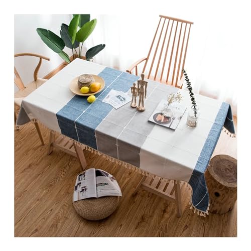 Tischdecke Modern Küche, Tischdecken 90x90CM Polyester Tischtuch Abwaschbar Streifen Karomuster Tischdecke für Wohnzimmertisch, Grau Blau von Gualiy