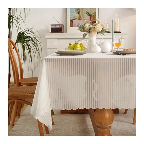 Tischdecke Modern Wohnzimmer, Tischdecken 140x220CM Chenille Tischdecken Abwaschbar Vertikale Linien Tischdecke für Wohnzimmertisch, Weiß Tischdecke Modern Wohnzimmer, Tischdecken 140x220CM Chenille Tischdecken Abwaschbar Vertikale Linien Tischdecke für Wohnzimmertisch, Weiß von Gualiy