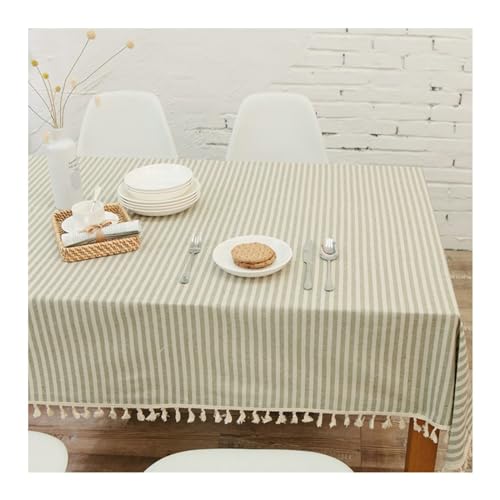 Tischdecke Quadratisch Polyester, Tischtuch 140x250CM Tischdecke Abwaschbar Landhausstil Streifen mit Quasten Tischtuch für Rechteckig Tisch, Grün Tischdecke Quadratisch Polyester, Tischtuch 140x250CM Tischdecke Abwaschbar Landhausstil Streifen mit Quasten Tischtuch für Rechteckig Tisch, Grün von Gualiy