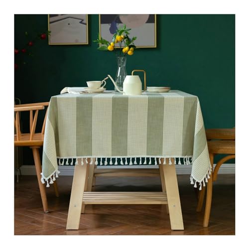 Tischtuch Quadratisch, Tischdecken 140x260CM Baumwolle Leinen Abwaschbare Tischdecke Streifen mit Quasten Tischdecken für Küchentisch, Grün Tischtuch Quadratisch, Tischdecken 140x260CM Baumwolle Leinen Abwaschbare Tischdecke Streifen mit Quasten Tischdecken für Küchentisch, Grün von Gualiy