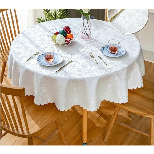 Tischtuch Rund, Tischdecken 180CM Polyester Tischdecke Abwaschbar Antirutsch Einfarbig mit Blumen Muster Tischdecken für Esstisch, Beige von Gualiy