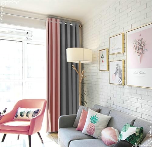 Wohnzimmer Vorhang 2 Set, Vorhang Gardine Blickdicht mit Ösen 86x214CM Einfarbiges Patchwork Gardine Vorhang Grau Rosa Vorhänge für Fenster Wohnzimmer Vorhang 2 Set, Vorhang Gardine Blickdicht mit Ösen 86x214CM Einfarbiges Patchwork Gardine Vorhang Grau Rosa Vorhänge für Fenster von Gualiy