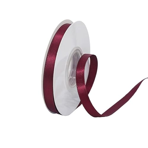 GuangChengTong 1,9 cm breit, 22,7 m, 5 Rollen Set, einseitiges Satinband, kariertes Band für Geschenkverpackungen, Dekoration, Kunst, Handwerk, DIY (061 Burgunderrot) von GuangChengTong