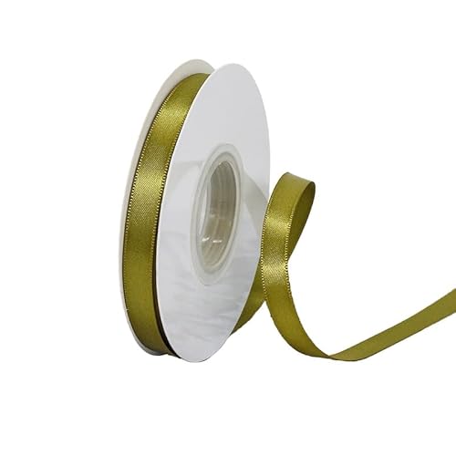 GuangChengTong 1,9 cm breit, 22,7 m, 5 Rollen Set, einseitiges Satinband, kariertes Band für Geschenkverpackungen, Dekoration, Kunst, Handwerk, DIY (686 Olivgold) von GuangChengTong