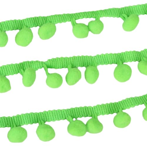 Guangcailun Einfach zu nähen, DIY Handwerk mit Bommelfransenband, breite Anwendung, 5 Yards, Bommelborte, Ballfransenband, vielseitig einsetzbar, Leuchtendes Grün von Guangcailun