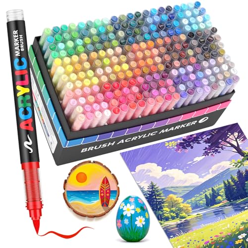 240 Farben Acrylstifte Marker Set für Stoff, Leinwand, Glas, Holz und Papier von Guangna
