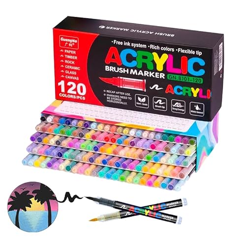 Guangna Acrylstifte 120, Filzstifte mit feiner Spitze, flexibel und präzise, überlappbare Opa-Tinte, Malheft, Glas, Keramik, Fels, Holz, Stein, Stoffmalerei Guangna Acrylstifte 120, Filzstifte mit feiner Spitze, flexibel und präzise, überlappbare Opa-Tinte, Malheft, Glas, Keramik, Fels, Holz, Stein, Stoffmalerei von Guangna