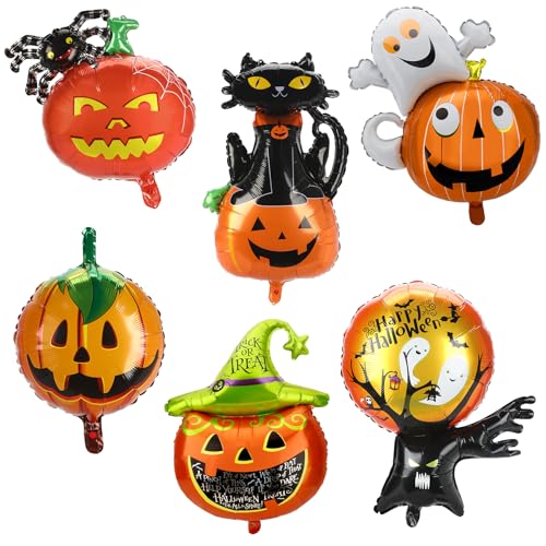 6 Stück Halloween-Folienballons, Kürbis, Katze, Geist, Spinne, Mylar, Helium, großer Ballon, Orange und Schwarz, niedliche Halloween-Partygeschenke, Geburtstagsdekorationen, Partyzubehör, Dekoration 6 Stück Halloween-Folienballons, Kürbis, Katze, Geist, Spinne, Mylar, Helium, großer Ballon, Orange und Schwarz, niedliche Halloween-Partygeschenke, Geburtstagsdekorationen, Partyzubehör, Dekoration von GuavaGlide