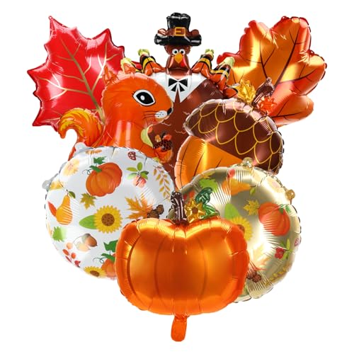 8 Stück Luftballons für Thanksgiving, Mylar, Türkei, Kürbis, Ahornblatt, Eichhörnchen, Folie, großer Ballon, Herbsternte, Partyzubehör, Party-Dekorationen, Dekoration, Babyparty, Geburtstag, Hochzeit 8 Stück Luftballons für Thanksgiving, Mylar, Türkei, Kürbis, Ahornblatt, Eichhörnchen, Folie, großer Ballon, Herbsternte, Partyzubehör, Party-Dekorationen, Dekoration, Babyparty, Geburtstag, Hochzeit von GuavaGlide