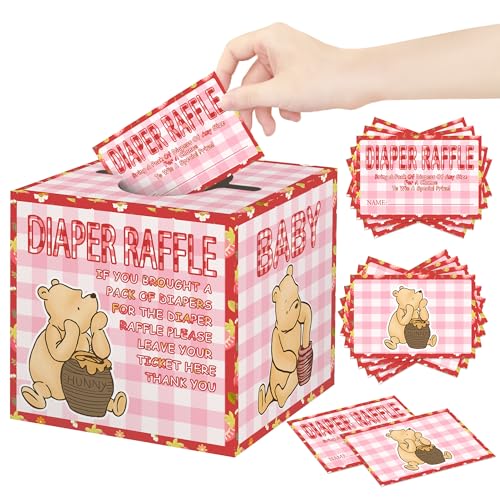 Guawubiang Winnie Diaper Tombola-Tickets mit Box, klassische Pooh-Wickel-Verlosung, Babyparty-Spiele, Karten, Geschlechtsoffenbarung, Partyzubehör, Kartenbox Guawubiang Winnie Diaper Tombola-Tickets mit Box, klassische Pooh-Wickel-Verlosung, Babyparty-Spiele, Karten, Geschlechtsoffenbarung, Partyzubehör, Kartenbox von Guawubiang