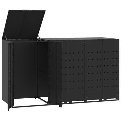 Gucagle M¨¹lltonnenbox Schwarz f¨¹r 3 Tonnen 207x79x117 cm Stahl M¨¹llbox wetterfest mit automatischem Deckel und Magnetverschluss perfekt f¨¹r Haus Garten und Au?enbereich von Gucagle