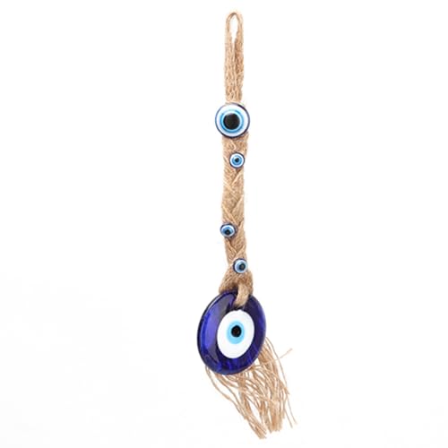 Türkischer Glas Amulettblau Lucky Eye Charm Evil Eye Talisman Wand Hanging Schutz für Home Office Gartendekoration farbiges Glas Jute Seil 13x9.5x1cm von Gucagle