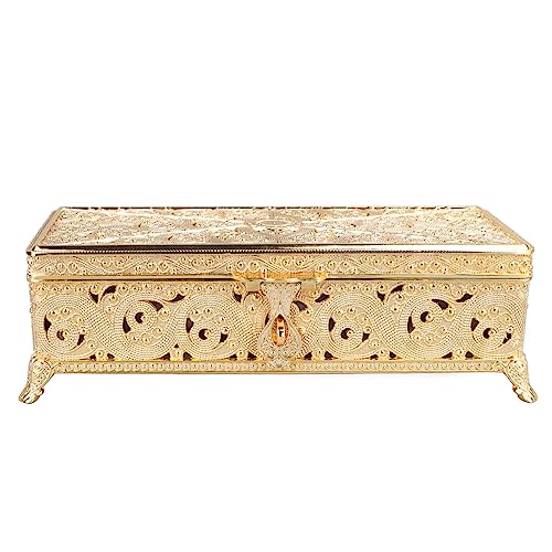 Vintage Metall -Schmuckschatulle mit exquisiten Mustern weicher Samt -Innenrostschutz rechteckiges Design für Frauen legierung Material großer Kapazität (Gold) von Gucagle