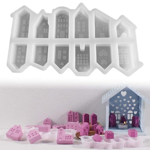 12 PCS Mini Silikonform Haus, DIY Silikonformen Gießformen Haus, Gießformen Silikon für Sojawachs Kerzen, Seife, Handwerk, Ostergeschenke von Gudemoore