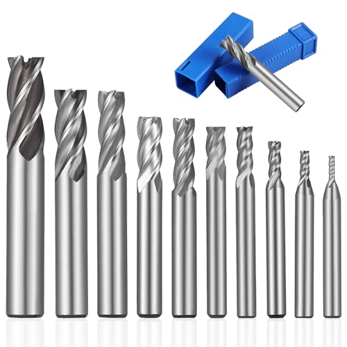 Gueenky 10 Stück Schaftfräser Set, 2-12 mm CNC Fräser HSS 4 Flöten Schaftfräser Fräser Spiralfräser Schaftfräser Bit für Edelstahl Metall Formenstahl Titan Legierungen von Gueenky