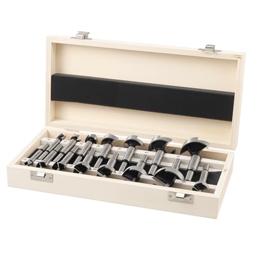 Gueenky 15 Stück Forstnerbohrer Set, 10-50mm Topfbohrer Astlochbohrer Kunstbohrer Holzbohrer mit Rundschaft Forstner Bohrer Set Forstnerbohrer für Hartholz Weichholz von Gueenky
