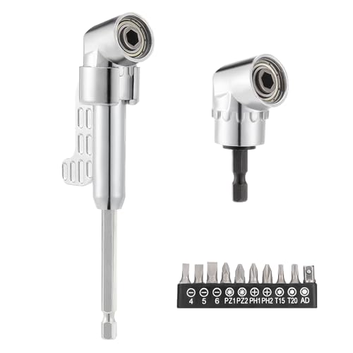Gueenky 2 Stück 105° Winkelschrauber Vorsatz Adapter, 1/4" Sechskantschaft Winkelbohraufsatz mit Schraubendreher Bits, 105° Winkelbohradapter Winkelgetriebe Winkelaufsatz Bohrer von Gueenky