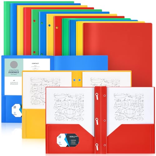 Gueevin 12 Kunststoff-Ordner mit Taschen, 2 Fächern, passend für Briefgröße, Ordner mit 3 Zinken und 3 Lochern, Portfolios, strapazierfähig, Schule, Visitenkartenhalter für Zuhause, Büro, Schule Gueevin 12 Kunststoff-Ordner mit Taschen, 2 Fächern, passend für Briefgröße, Ordner mit 3 Zinken und 3 Lochern, Portfolios, strapazierfähig, Schule, Visitenkartenhalter für Zuhause, Büro, Schule von Gueevin
