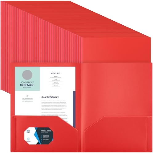 Gueevin 200 Stück Dokumentenmappe mit 2 Fächern, aus Kunststoff, mit 2 Taschen, Briefformat, strapazierfähig, Portfolio-Mappe für Zuhause, Büro, Schule, Geschäft, 29 x 24 cm, Rot Gueevin 200 Stück Dokumentenmappe mit 2 Fächern, aus Kunststoff, mit 2 Taschen, Briefformat, strapazierfähig, Portfolio-Mappe für Zuhause, Büro, Schule, Geschäft, 29 x 24 cm, Rot von Gueevin