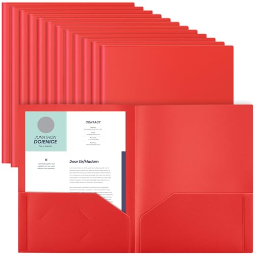 Gueevin 24 Stück Kunststoff-Ordner mit Taschen, 2 Fächer, passend für Briefgröße, robuste Schulmappen, Visitenkartenhalter für Zuhause, Büro, Schule, Geschäft, 29 x 24 cm, Rot Gueevin 24 Stück Kunststoff-Ordner mit Taschen, 2 Fächer, passend für Briefgröße, robuste Schulmappen, Visitenkartenhalter für Zuhause, Büro, Schule, Geschäft, 29 x 24 cm, Rot von Gueevin