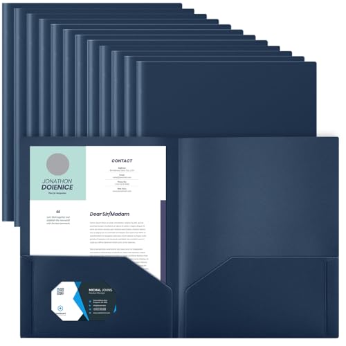 Gueevin 24 Stück Kunststoff-Ordner mit Taschen, 2 Fächer, passend für Briefgröße, robuster Visitenkartenhalter für Schule, Zuhause, Büro, Schule, Geschäft, 29 x 24 cm, Marineblau Gueevin 24 Stück Kunststoff-Ordner mit Taschen, 2 Fächer, passend für Briefgröße, robuster Visitenkartenhalter für Schule, Zuhause, Büro, Schule, Geschäft, 29 x 24 cm, Marineblau von Gueevin