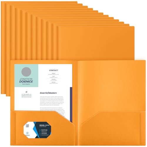 Gueevin 24 Stück Kunststoff-Ordner mit Taschen, 2 Fächer, passend für Briefgröße, robuster Visitenkartenhalter für Schule, Zuhause, Büro, Schule, Geschäft, 29 x 24 cm, Orange von Gueevin