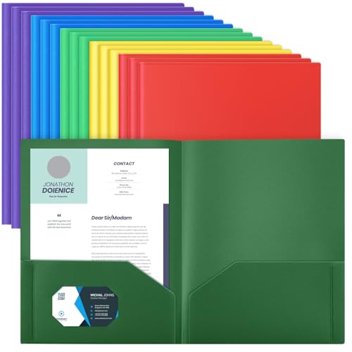 Gueevin 24 Stück Kunststoff-Ordner mit Taschen, 2 Fächer, passend für Briefgröße, robuster Visitenkartenhalter für Schule, Zuhause, Büro, Schule, Geschäft, 29 x 24 cm (mehrfarbig) von Gueevin