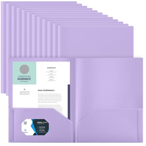 Gueevin 24 Stück Kunststoff-Ordner mit Taschen, 2 Fächer, passend für Briefgröße, robuster Visitenkartenhalter für Zuhause, Büro, 11,5 x 22,9 cm, 114 cm, Hellviolett von Gueevin