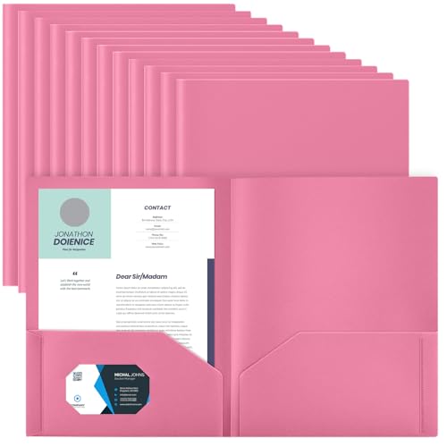 Gueevin 24 Stück Kunststoff-Ordner mit Taschen, 2 Fächer, passend für Briefgröße, robuster Visitenkartenhalter für Zuhause, Büro, 11,5 x 22,9 cm, 114 cm, Rosa von Gueevin