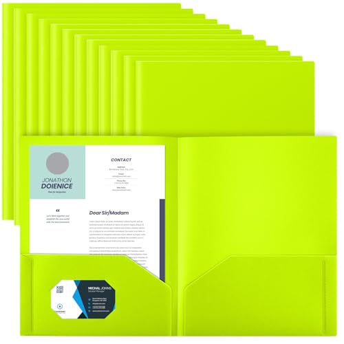 Gueevin 24 Stück Kunststoff-Ordner mit Taschen, zwei Taschen, Ordner für Briefgröße, robuster Visitenkartenhalter für Schule, Zuhause, Büro, Schule, Geschäft, 29 x 24 cm (fluoreszierendes Grün) Gueevin 24 Stück Kunststoff-Ordner mit Taschen, zwei Taschen, Ordner für Briefgröße, robuster Visitenkartenhalter für Schule, Zuhause, Büro, Schule, Geschäft, 29 x 24 cm (fluoreszierendes Grün) von Gueevin