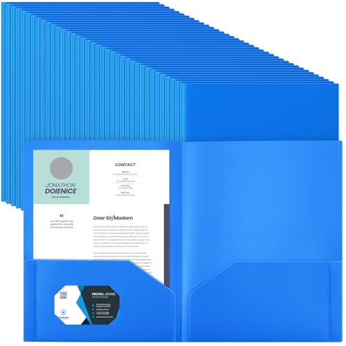 Gueevin 300 Stück Kunststoff-Ordner mit Taschen, 2 Fächer, passend für Briefgröße, robuste Schulmappen, Visitenkartenhalter für Zuhause, Büro, Schule, Geschäft, 29 x 24 cm, Blau von Gueevin
