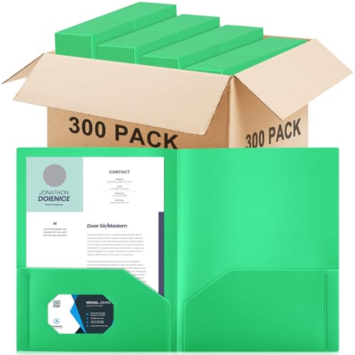 Gueevin 300 Stück Kunststoff-Ordner mit Taschen, 2 Fächer, passend für Briefgröße, robuste Schulmappen, Visitenkartenhalter für Zuhause, Büro, Schule, Geschäft, 29 x 24 cm (grün) von Gueevin