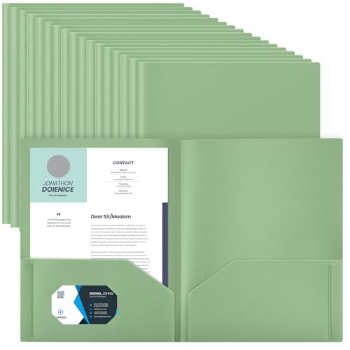 Gueevin 50 Stück Kunststoff-Ordner mit Taschen, 2 Fächer, passend für Briefgröße, robuster Visitenkartenhalter für Zuhause, Büro, 11,5 x 22,9 cm, 114,5 cm, Salbeigrün von Gueevin