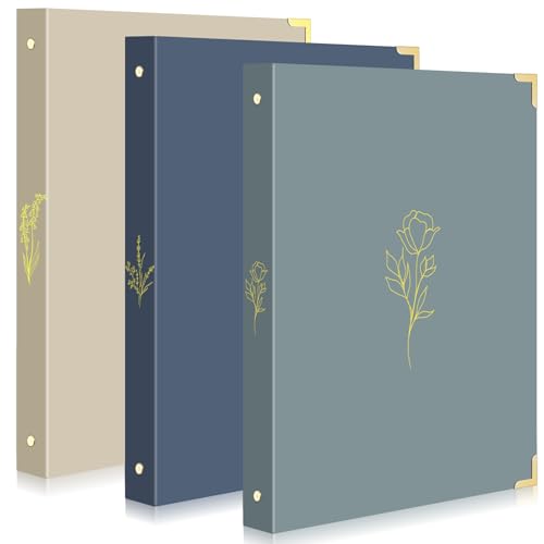 Gueevin Ästhetisches 3-Ringbuch für Damen, stabiles 2,5 cm Ringbuch, passend für Papier in Briefgröße, mit Tasche, für Arbeit, Schule, Büro, 3 Stück (blau) von Gueevin