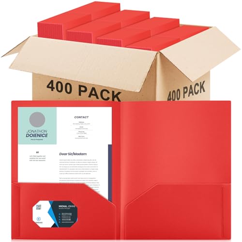 Gueevin Dokumentenmappe mit 2 Fächern, Kunststoff, strapazierfähig, für Zuhause, Büro, Schule, Geschäft, 29 x 24 cm, Rot, 400 Stück von Gueevin