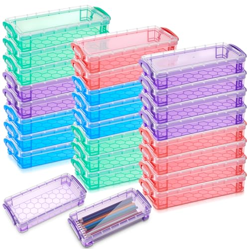 Gueevin Federmäppchen aus Kunststoff, großes Fassungsvermögen, transparent, mit Schnappverschluss, für Aquarellstifte, Pinsel, Organizer, Zeichenwerkzeuge, Behälter (dunkel), 24 Stück von Gueevin