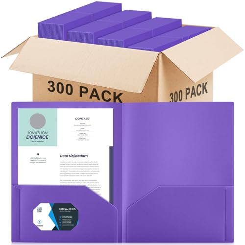 Gueevin Kunststoff-Ordner mit Taschen, 2 Fächern, passend für Briefgröße, robuste Schulmappen, Visitenkartenhalter für Zuhause, Büro, Schule, Geschäft, 29 x 24 cm, Violett, 300 Stück Gueevin Kunststoff-Ordner mit Taschen, 2 Fächern, passend für Briefgröße, robuste Schulmappen, Visitenkartenhalter für Zuhause, Büro, Schule, Geschäft, 29 x 24 cm, Violett, 300 Stück von Gueevin