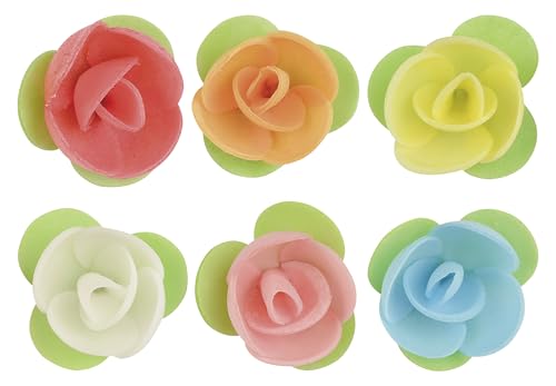 150 Rosenblüten aus feinster Oblate, bunt in 6 Farben orange, gelb, rot, rosa, blau, grün, weiß, Ø 35 x 20 mm, 1er Pack 75 g von Günthart