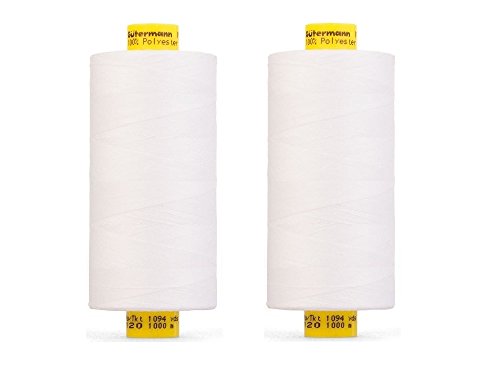 Gütermann GmbH Gütermann Garn Mara 120 Allesnäher 2er Set Nähgarn Polyester 1000m Nähmaschinengarn UV Beständig (Weiß, 2 von Gütermann